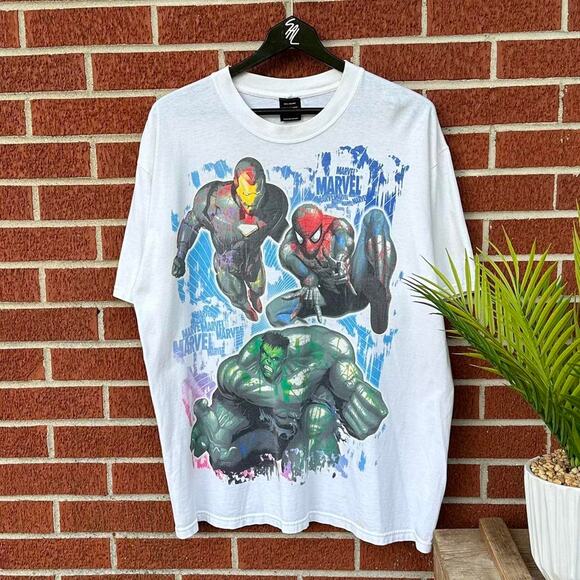 Vintage marvel mad engine tee full front print ironman spiderman hulk - Picture 1 of 4